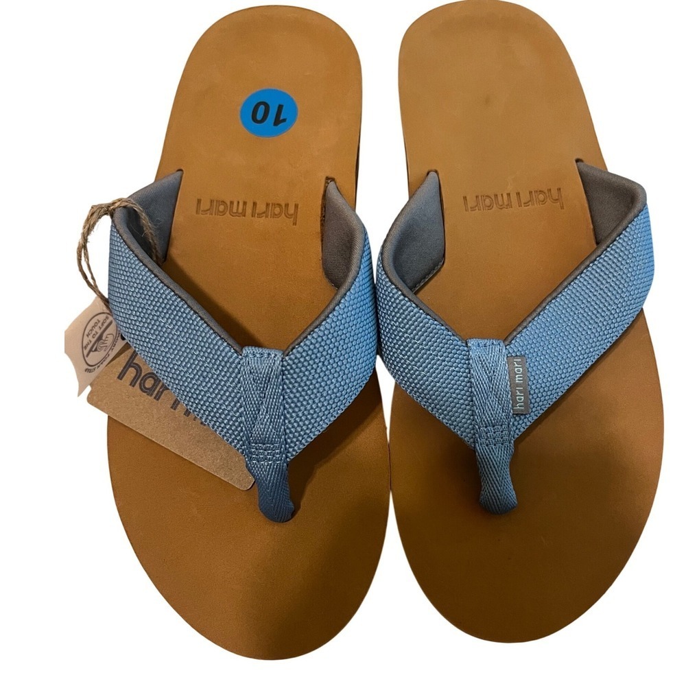 Hari Mari Flip Flops Size 10 Mens Womens Blue Tan Comfortable Beach Sandals